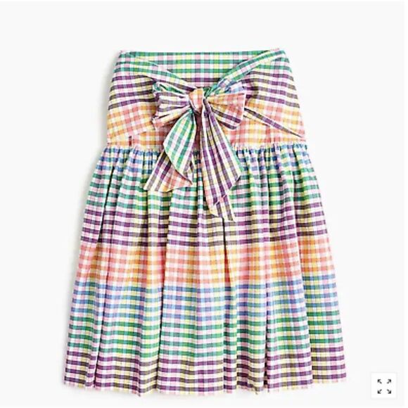 NWT J Crew 0 Bow Tie Coquette Pleated Preppy Midi Full Skirt Gingham Retro 60s - Picture 15 of 16
